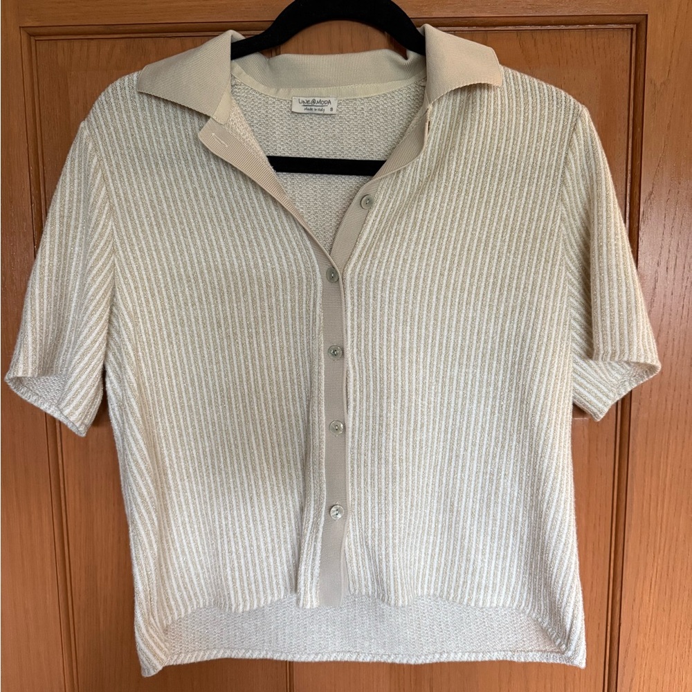 LINE@MODA Made in Italy Metallic Knit Polo Top